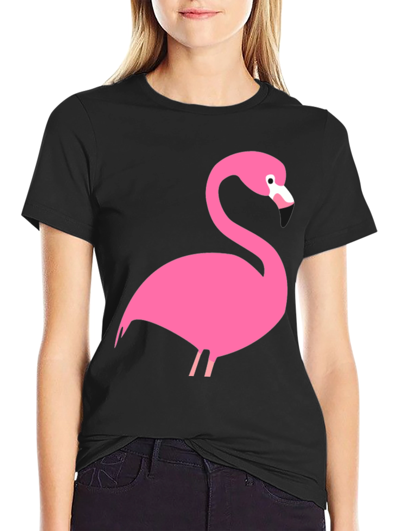 Pink Flamingo Graphic Black T-Shirt