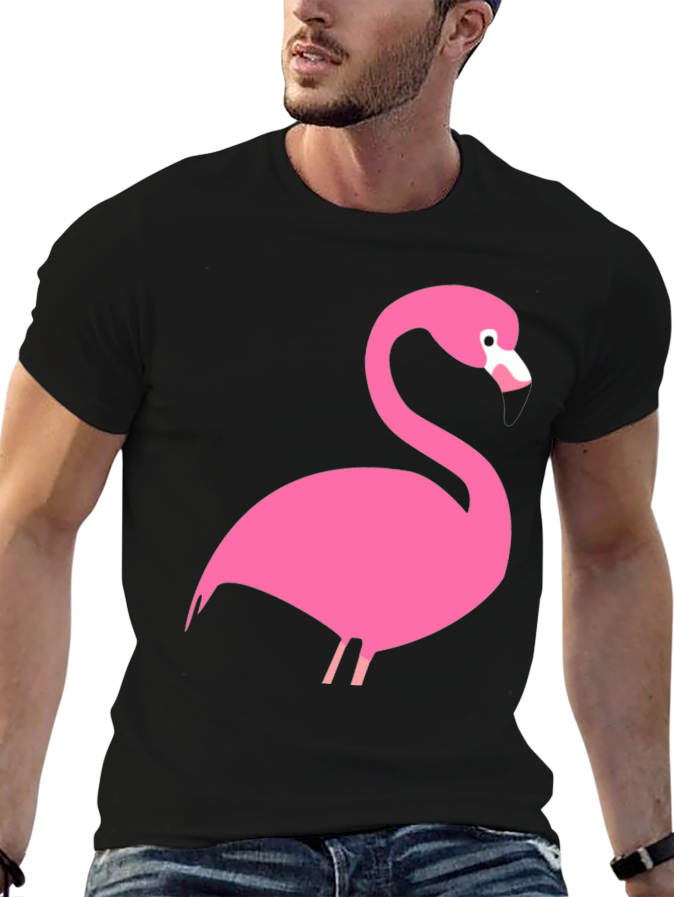 Pink Flamingo Graphic Black T-Shirt