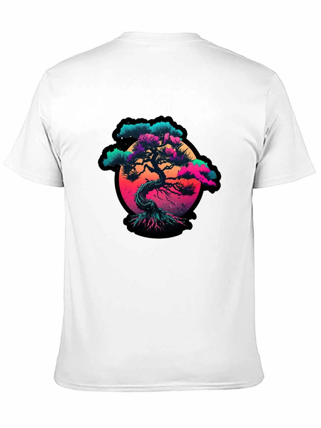 Vaporwave Bonsai Tree Graphic Black T-Shirt