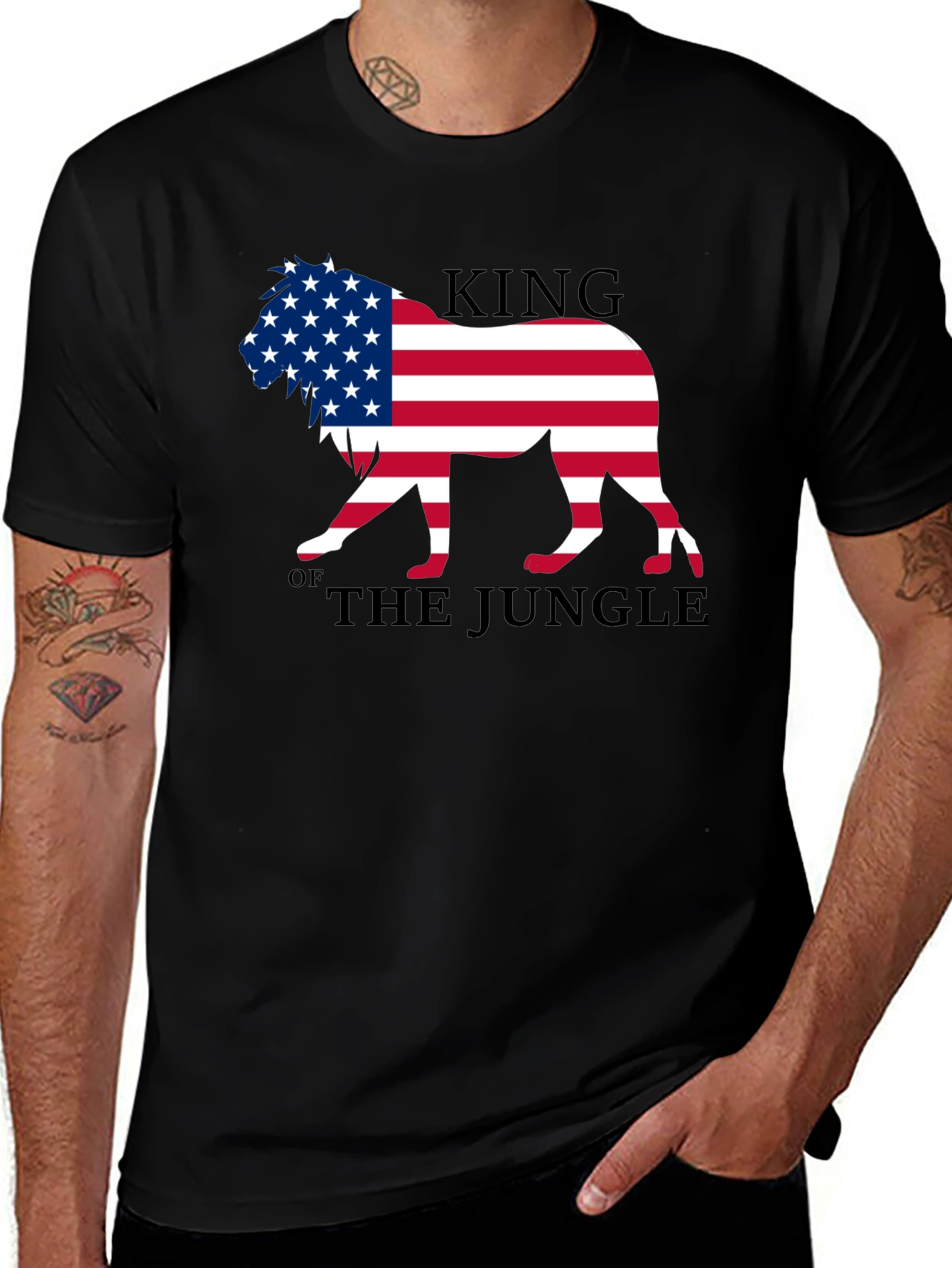 King of the Jungle American Flag Lion Graphic T-Shirt
