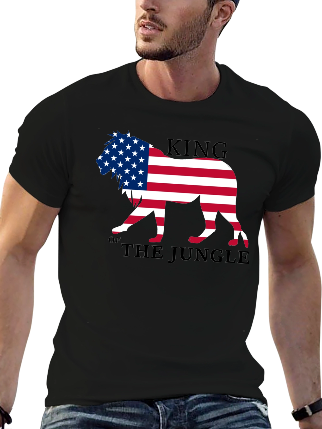 King of the Jungle American Flag Lion Graphic T-Shirt
