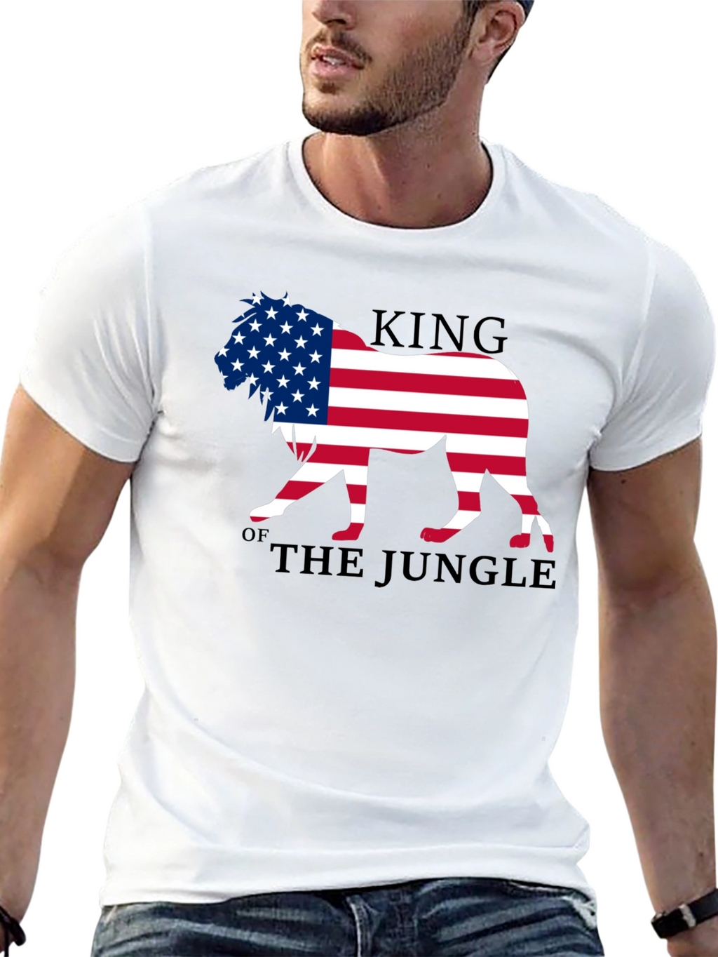 King of the Jungle American Flag Lion Graphic T-Shirt
