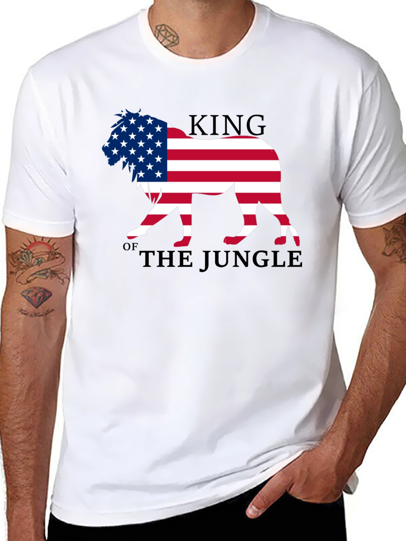 King of the Jungle American Flag Lion Graphic T-Shirt