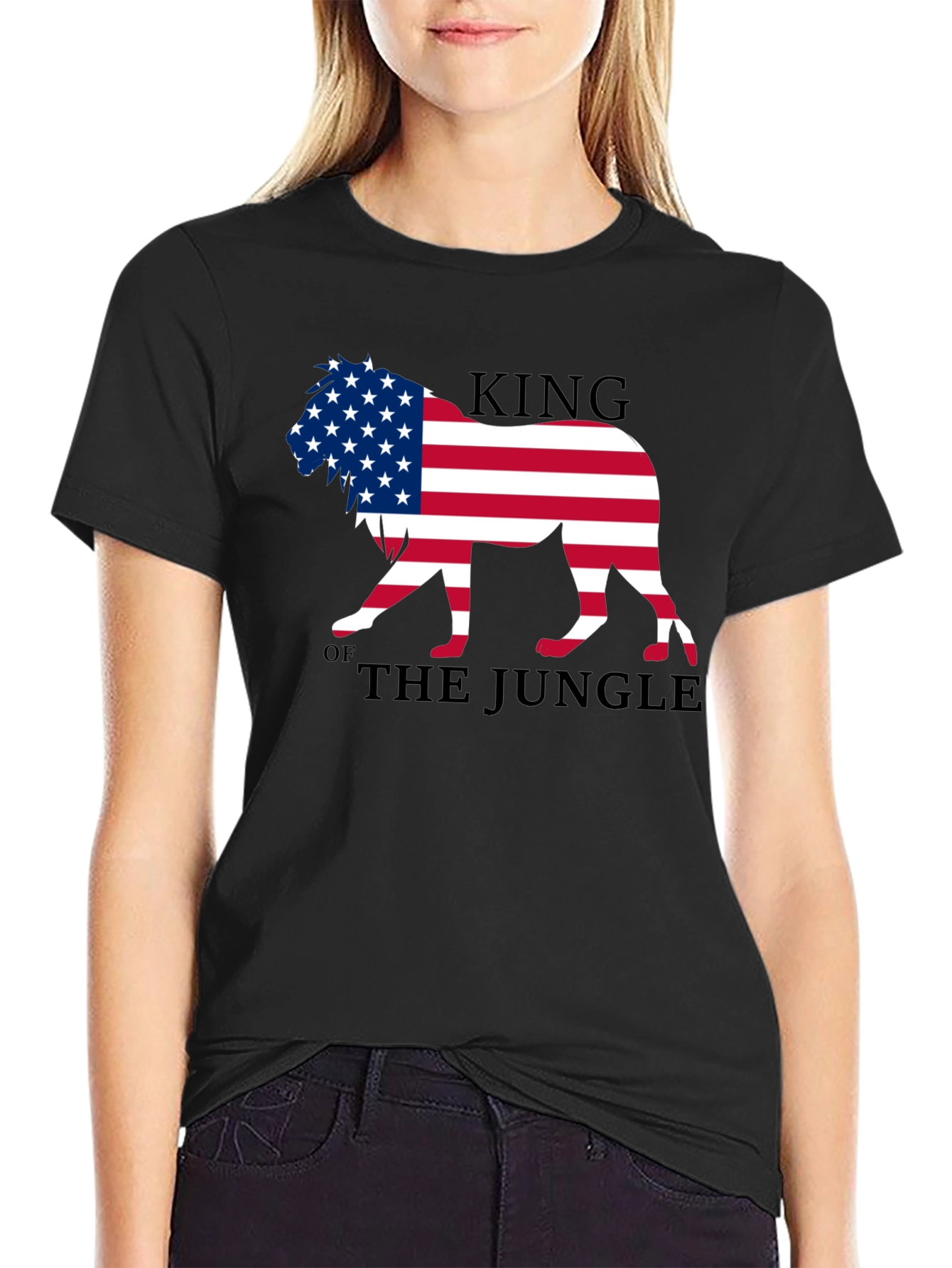 King of the Jungle American Flag Lion Graphic T-Shirt