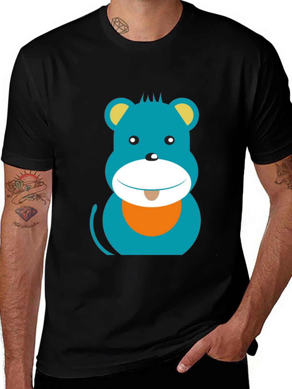 Cartoon Bear Graphic Print Black T-Shirt
