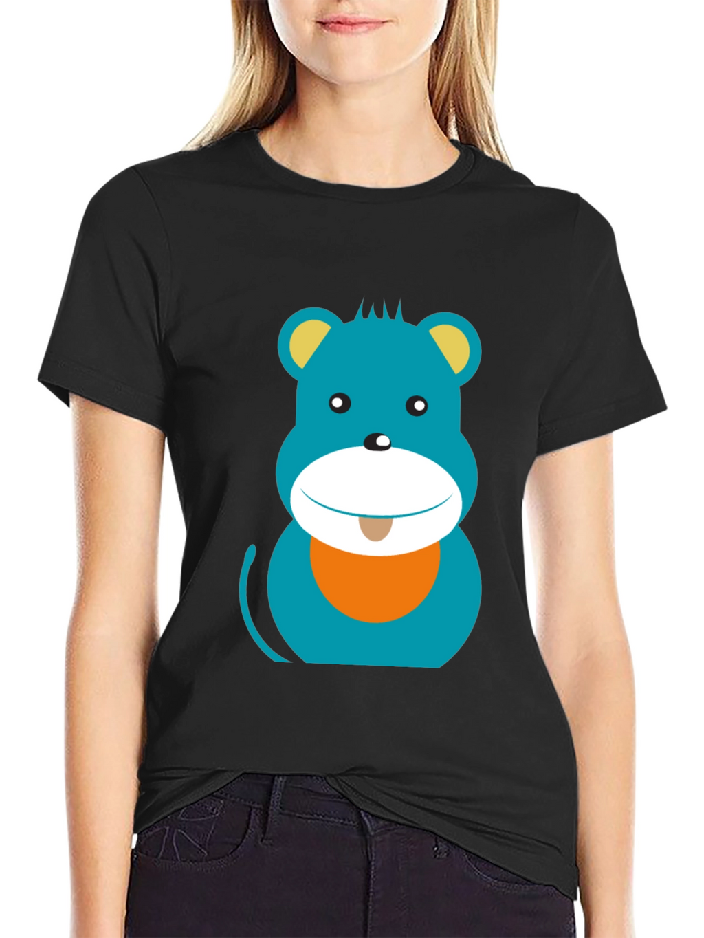 Cartoon Bear Graphic Print Black T-Shirt