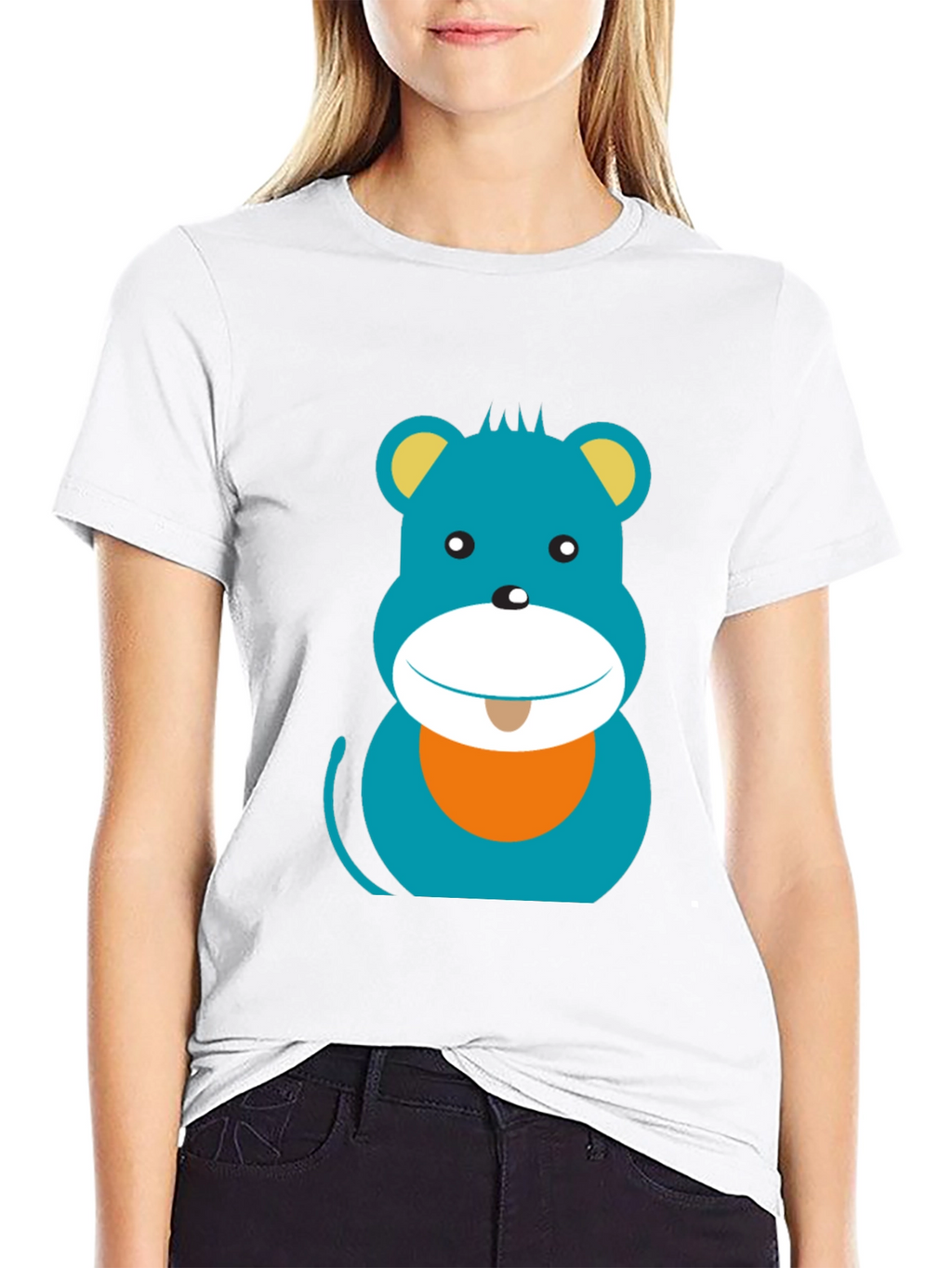 Cartoon Bear Graphic Print Black T-Shirt