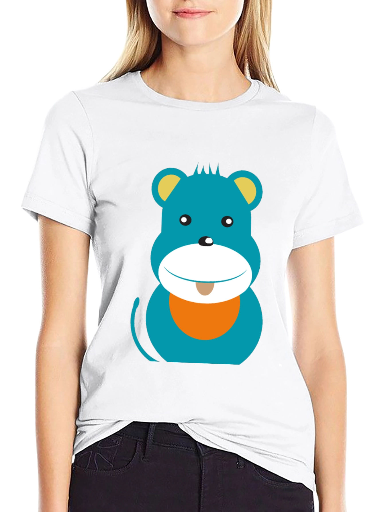 Cartoon Bear Graphic Print Black T-Shirt