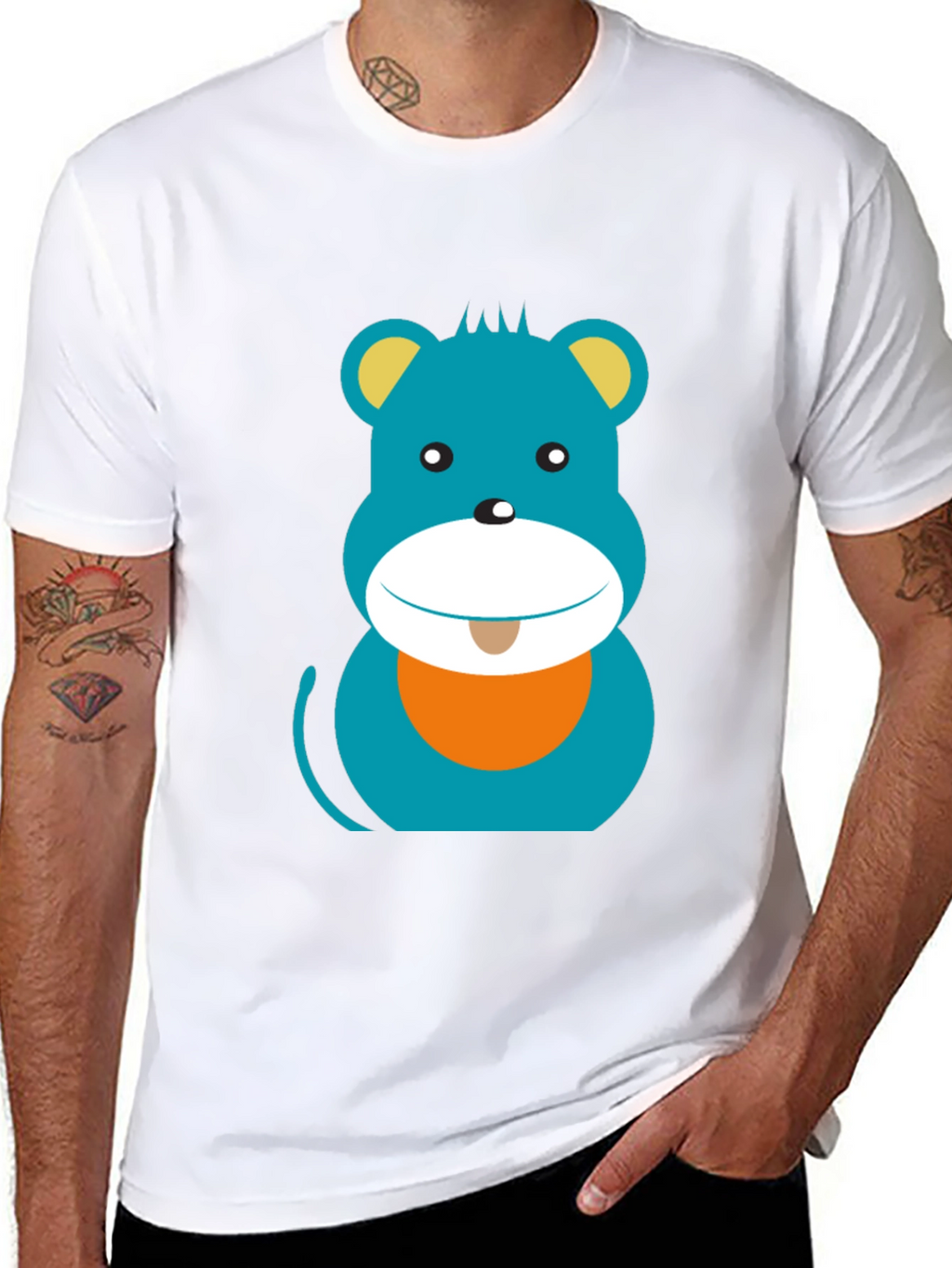 Cartoon Bear Graphic Print Black T-Shirt