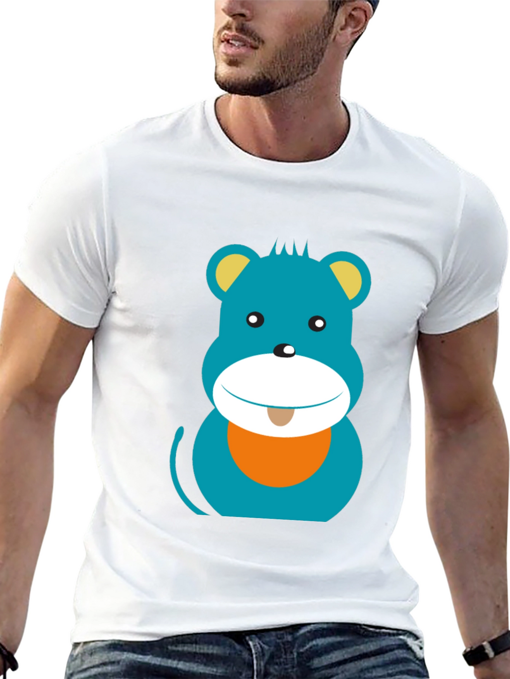 Cartoon Bear Graphic Print Black T-Shirt