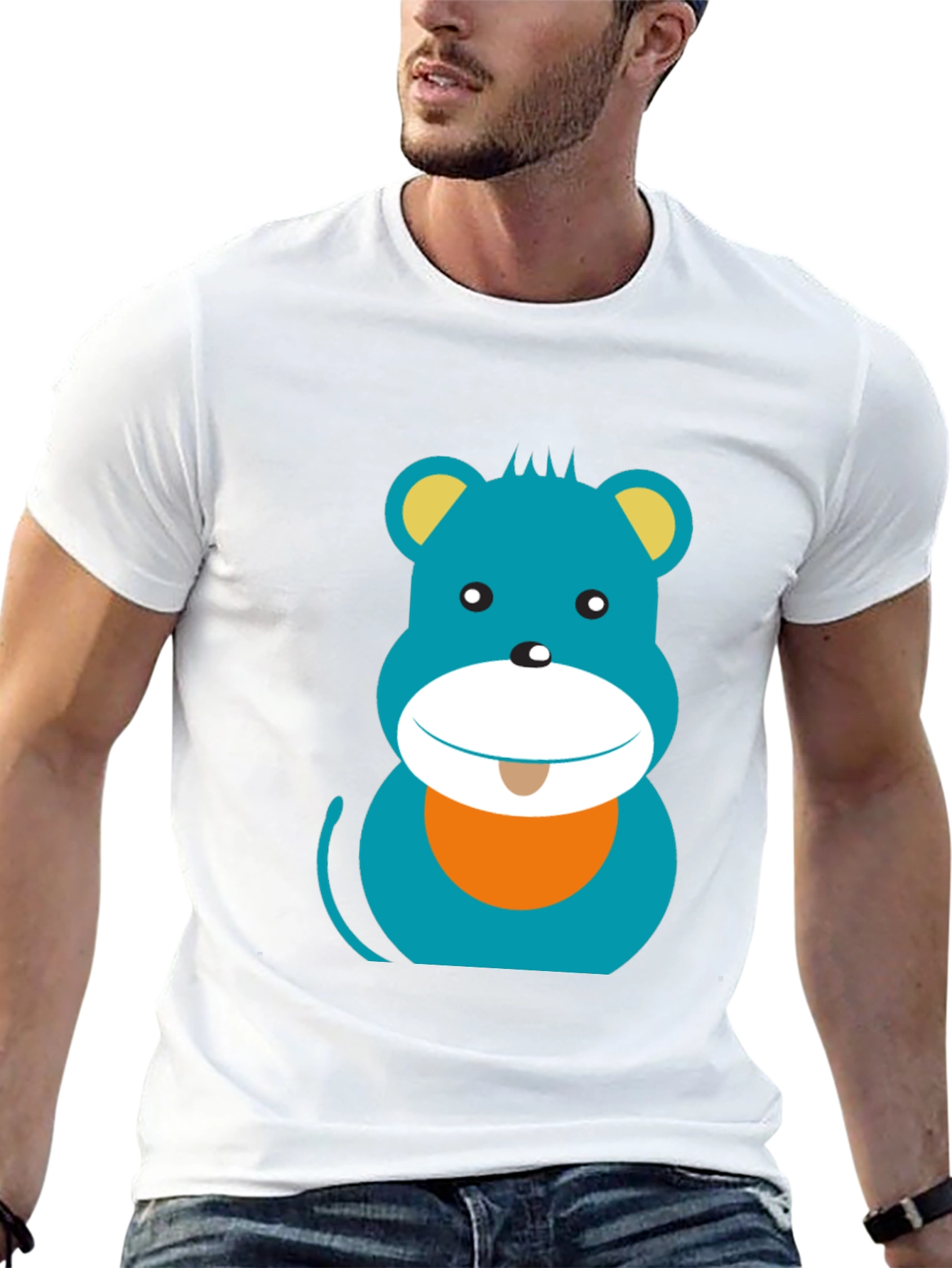 Cartoon Bear Graphic Print Black T-Shirt