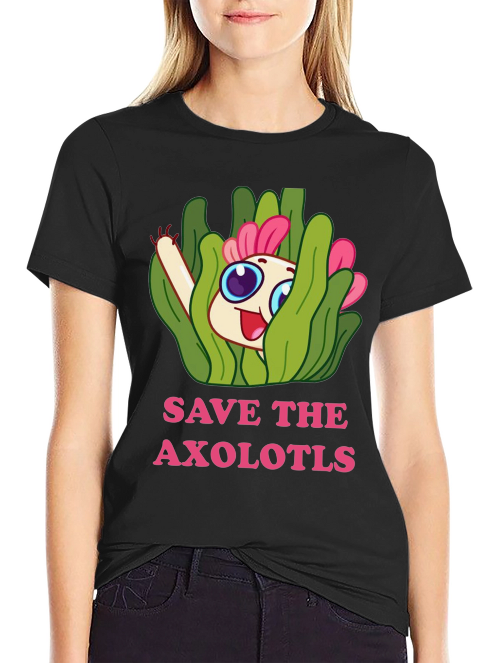Save the Axolotls T-Shirt - Cute Cartoon Axolotl Design