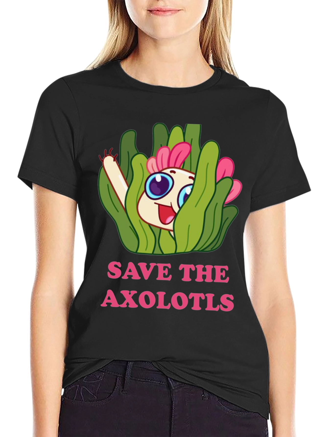 Save the Axolotls T-Shirt - Cute Cartoon Axolotl Design