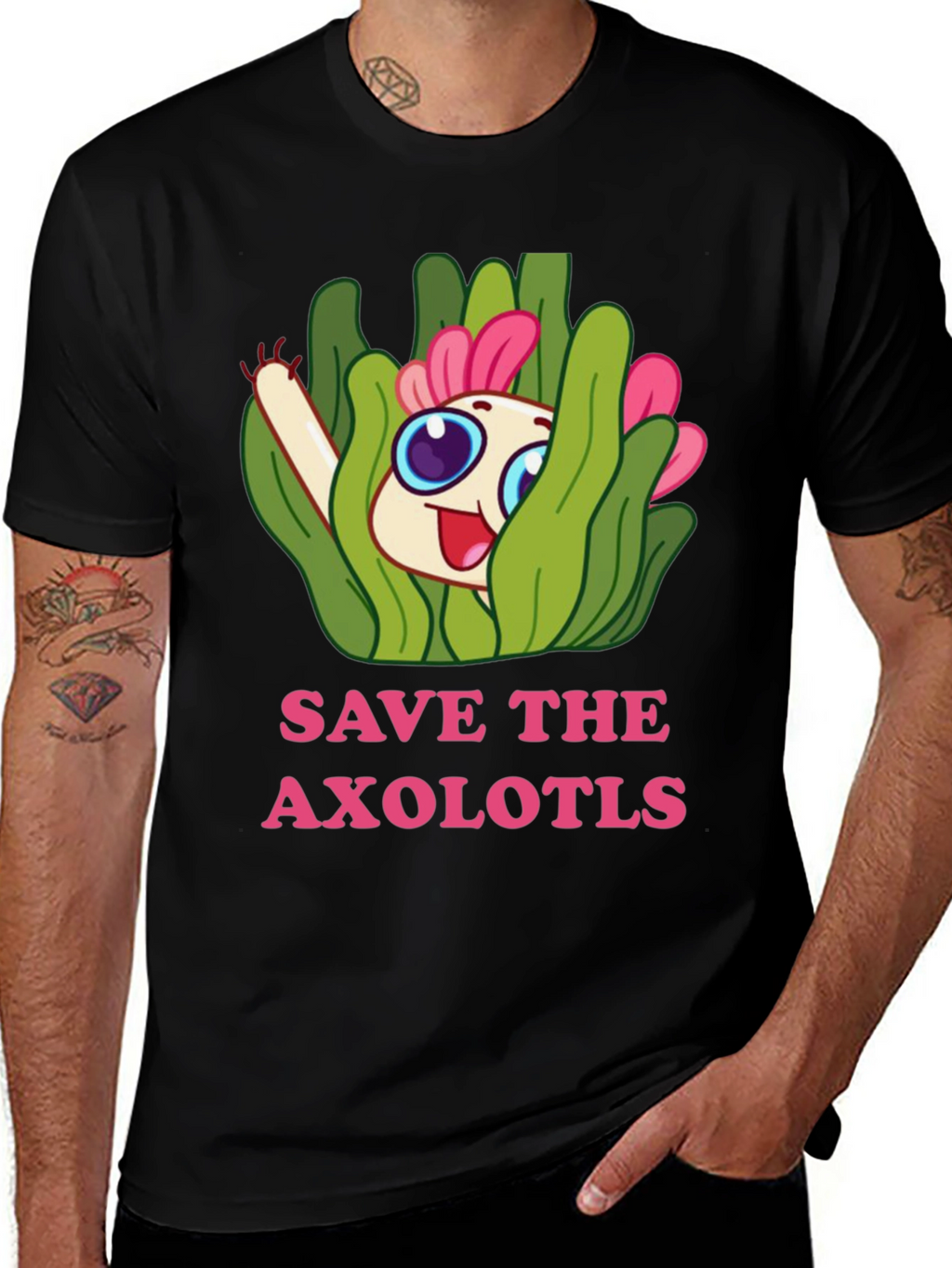 Save the Axolotls T-Shirt - Cute Cartoon Axolotl Design