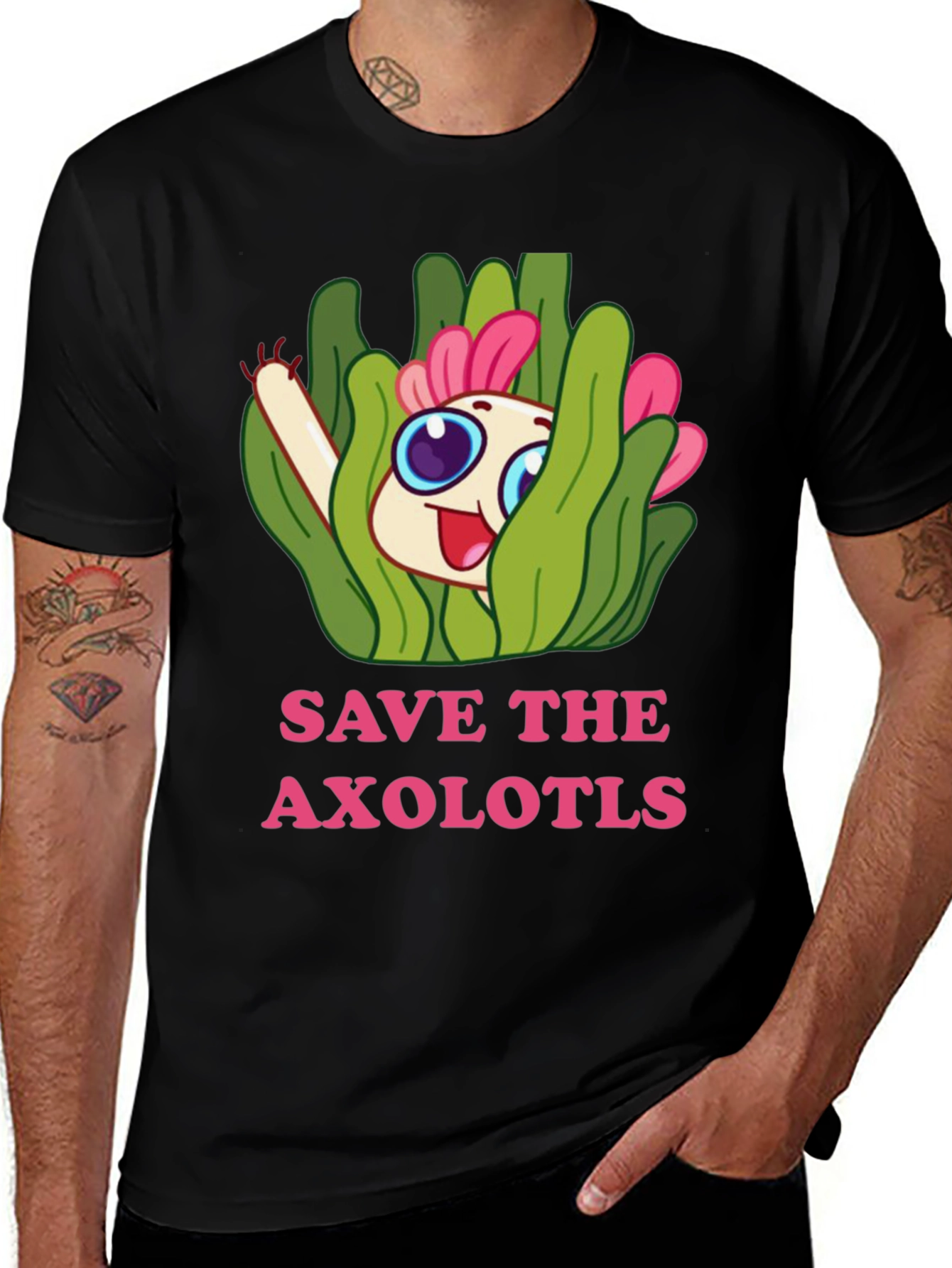 Save the Axolotls T-Shirt - Cute Cartoon Axolotl Design