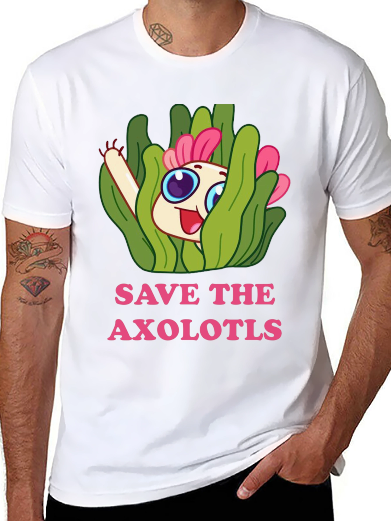Save the Axolotls T-Shirt - Cute Cartoon Axolotl Design