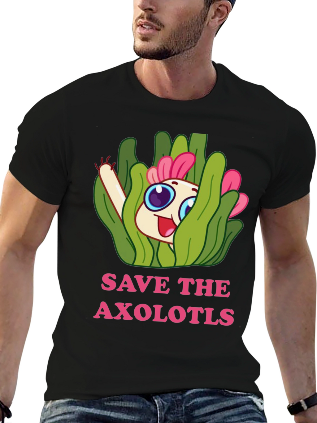 Save the Axolotls T-Shirt - Cute Cartoon Axolotl Design
