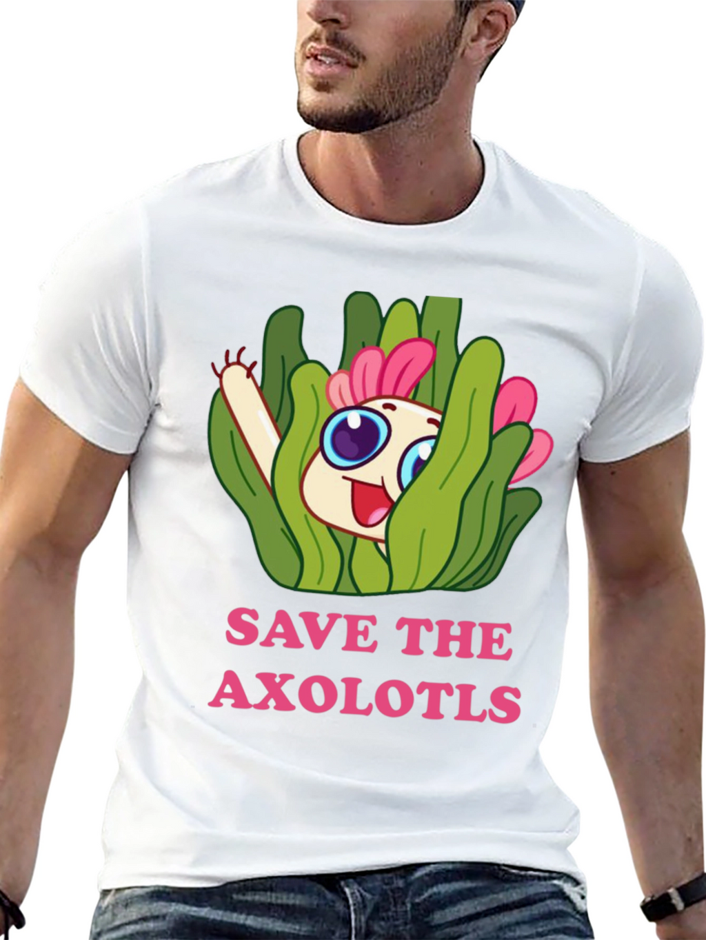 Save the Axolotls T-Shirt - Cute Cartoon Axolotl Design