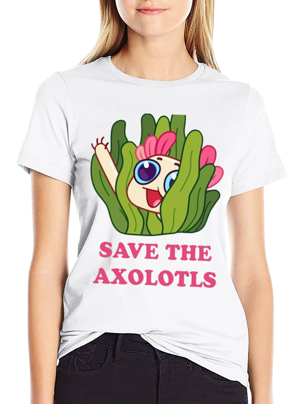 Save the Axolotls T-Shirt - Cute Cartoon Axolotl Design