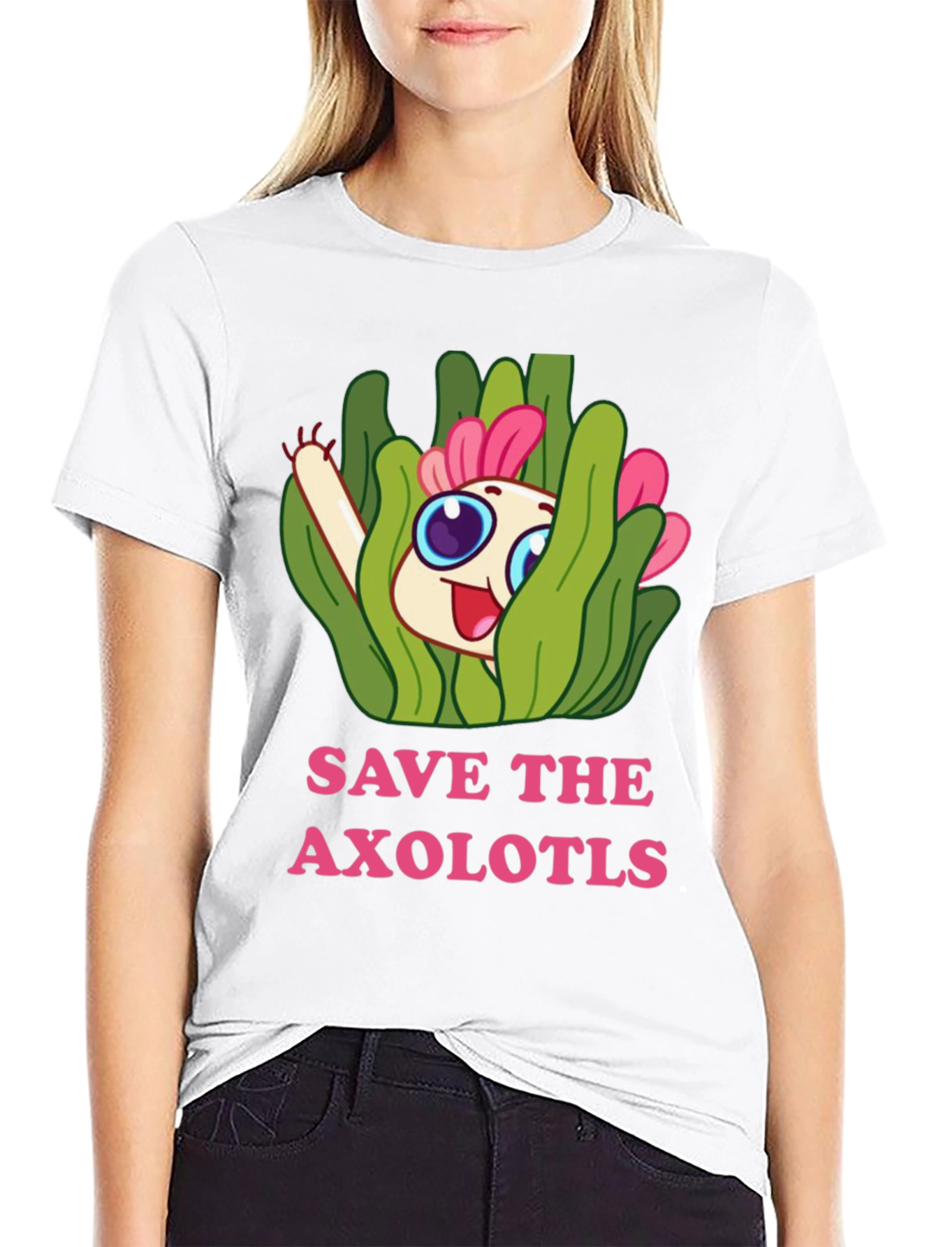 Save the Axolotls T-Shirt - Cute Cartoon Axolotl Design