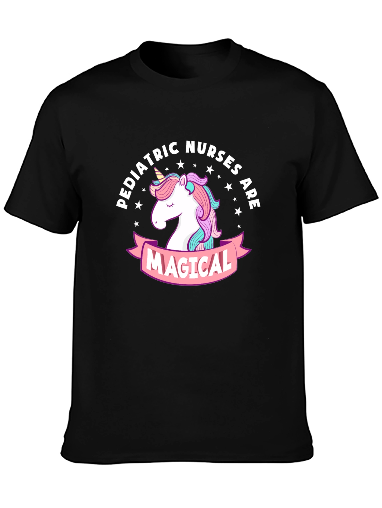 Pediatric Nurses Magical Unicorn Black T-Shirt