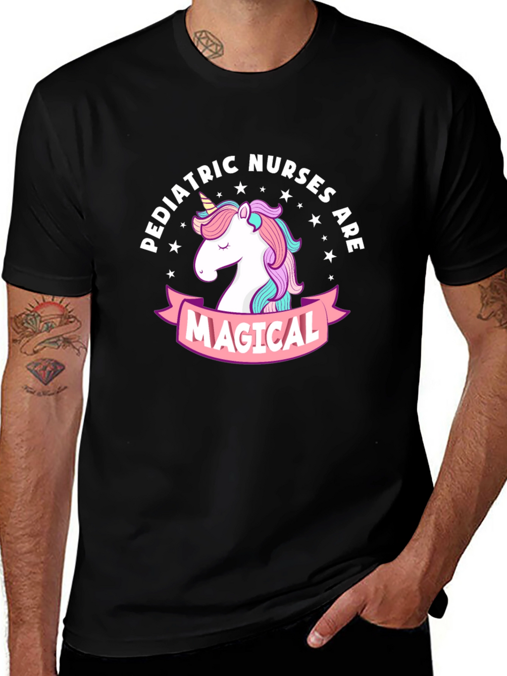 Pediatric Nurses Magical Unicorn Black T-Shirt