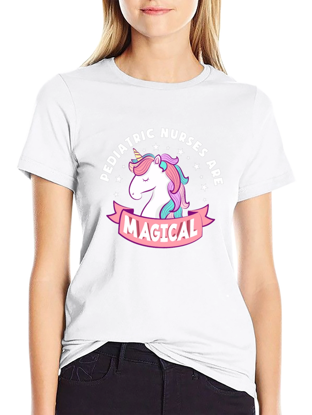 Pediatric Nurses Magical Unicorn Black T-Shirt