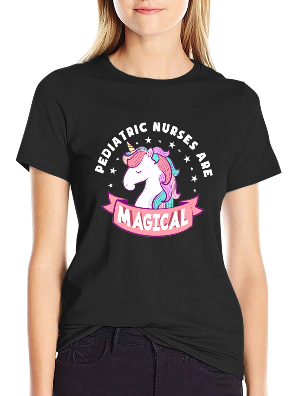 Pediatric Nurses Magical Unicorn Black T-Shirt