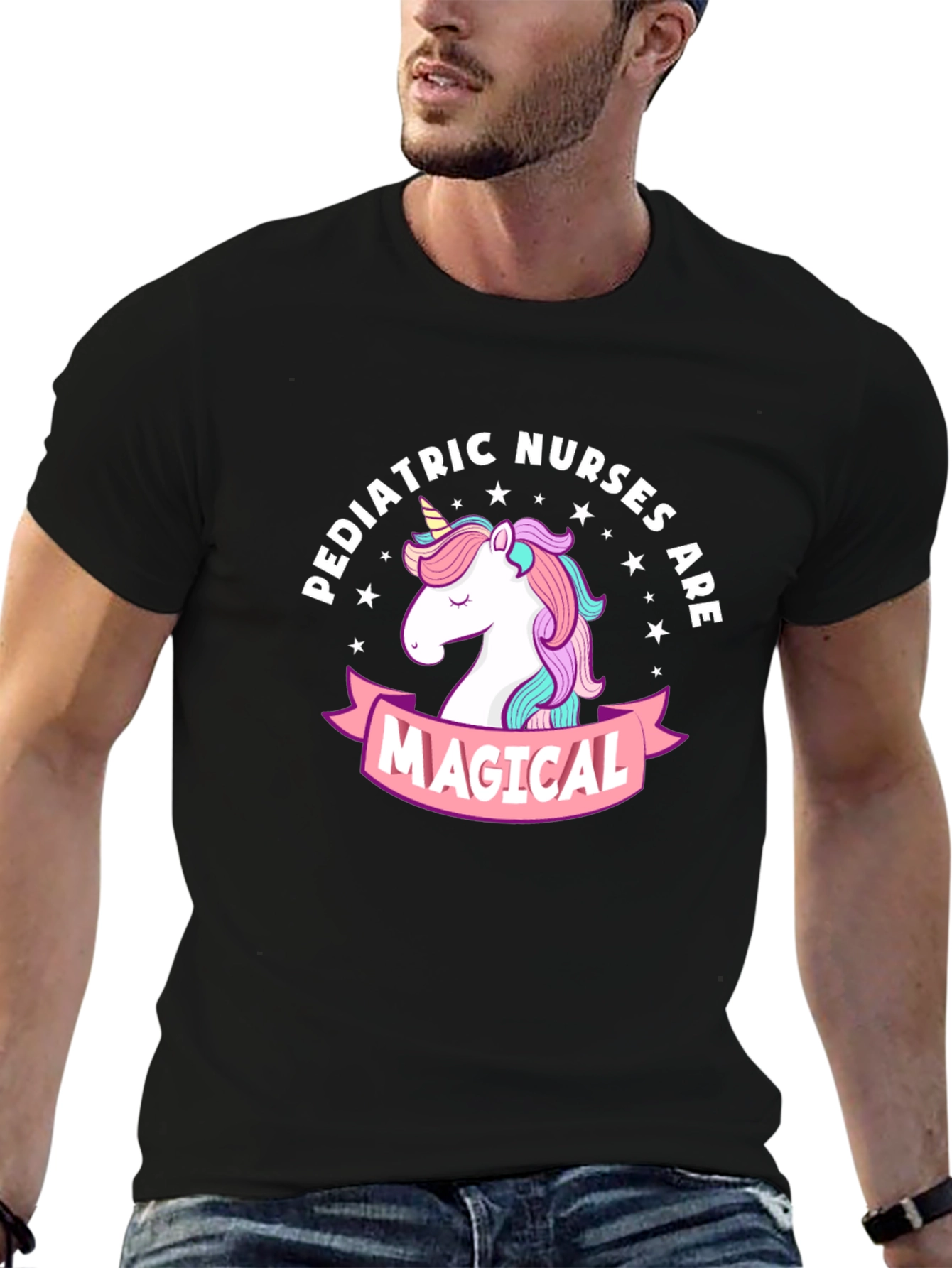 Pediatric Nurses Magical Unicorn Black T-Shirt