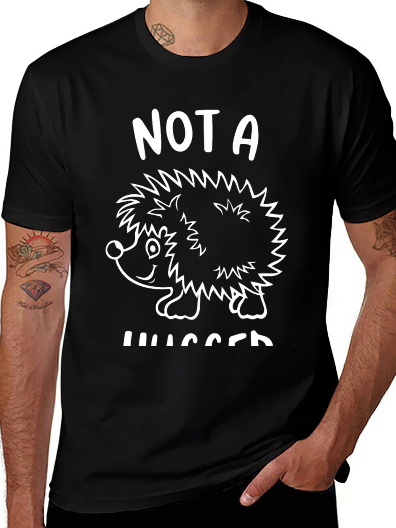 Not A Hugger Hedgehog Graphic Tee - Black Unisex T-Shirt