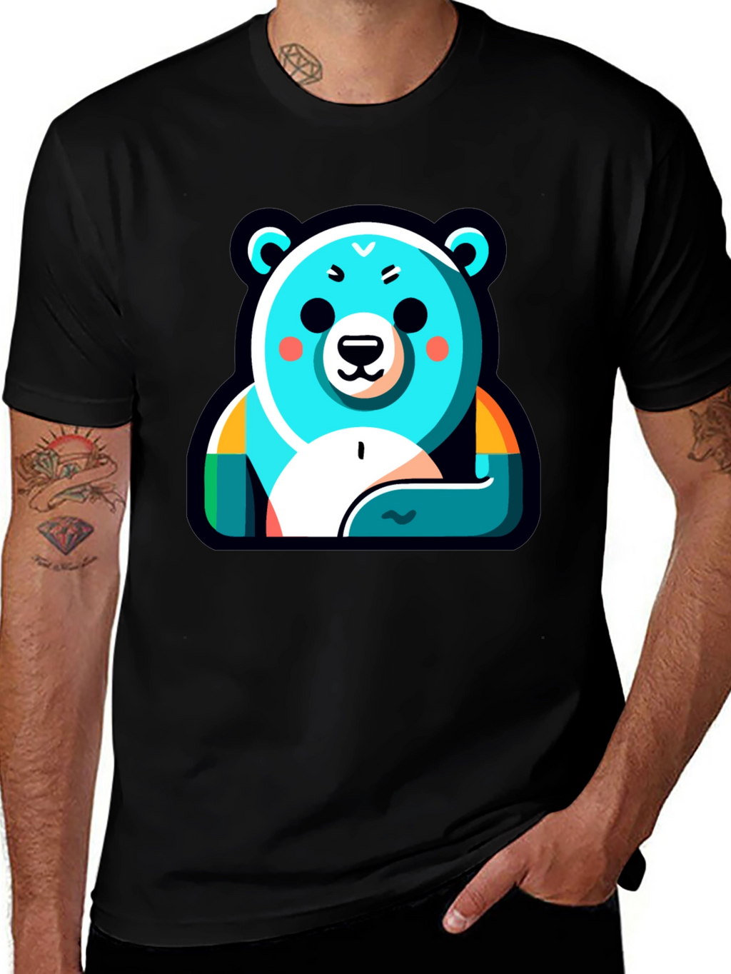 Cool Bear Graphic Tee - Black Cotton Blend