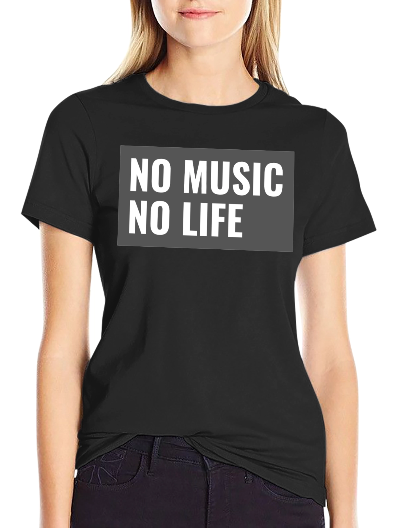 No Music No Life Graphic Tee - Black Cotton Casual T-Shirt