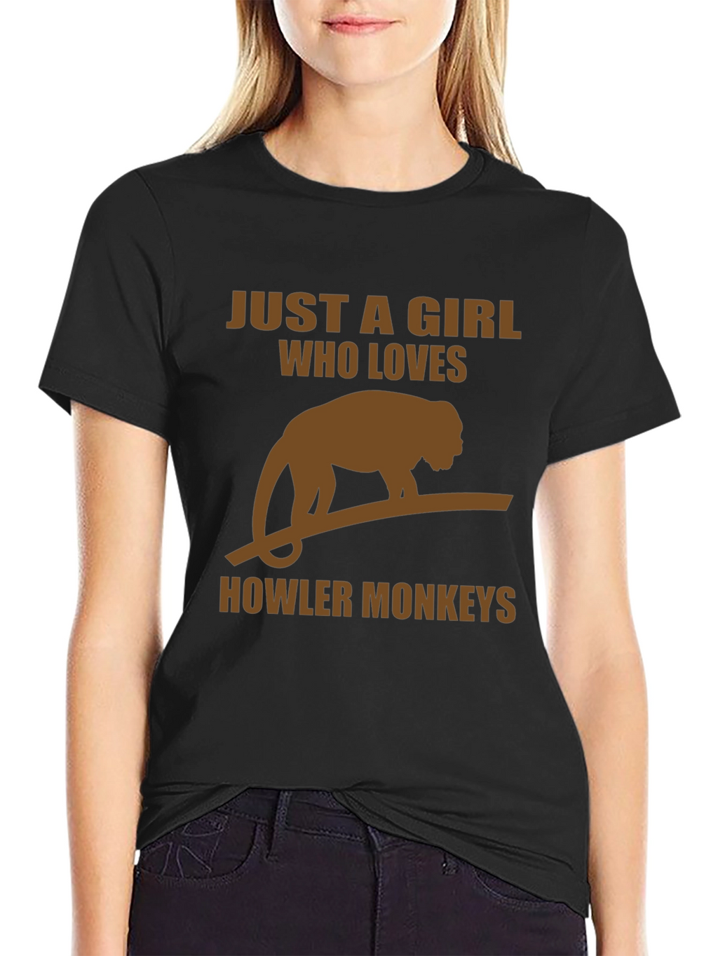 Girl Who Loves Howler Monkeys Black T-Shirt