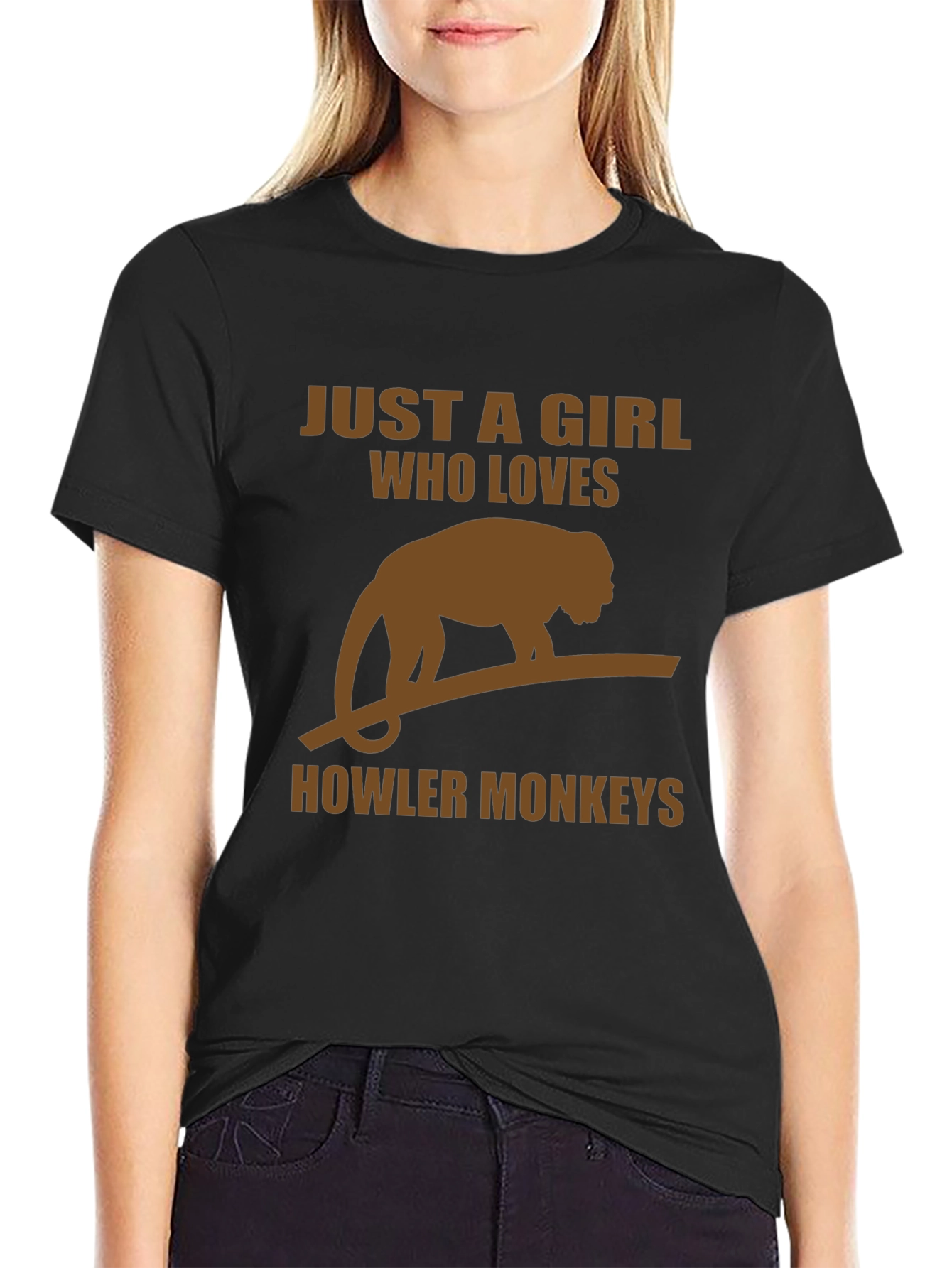 Girl Who Loves Howler Monkeys Black T-Shirt