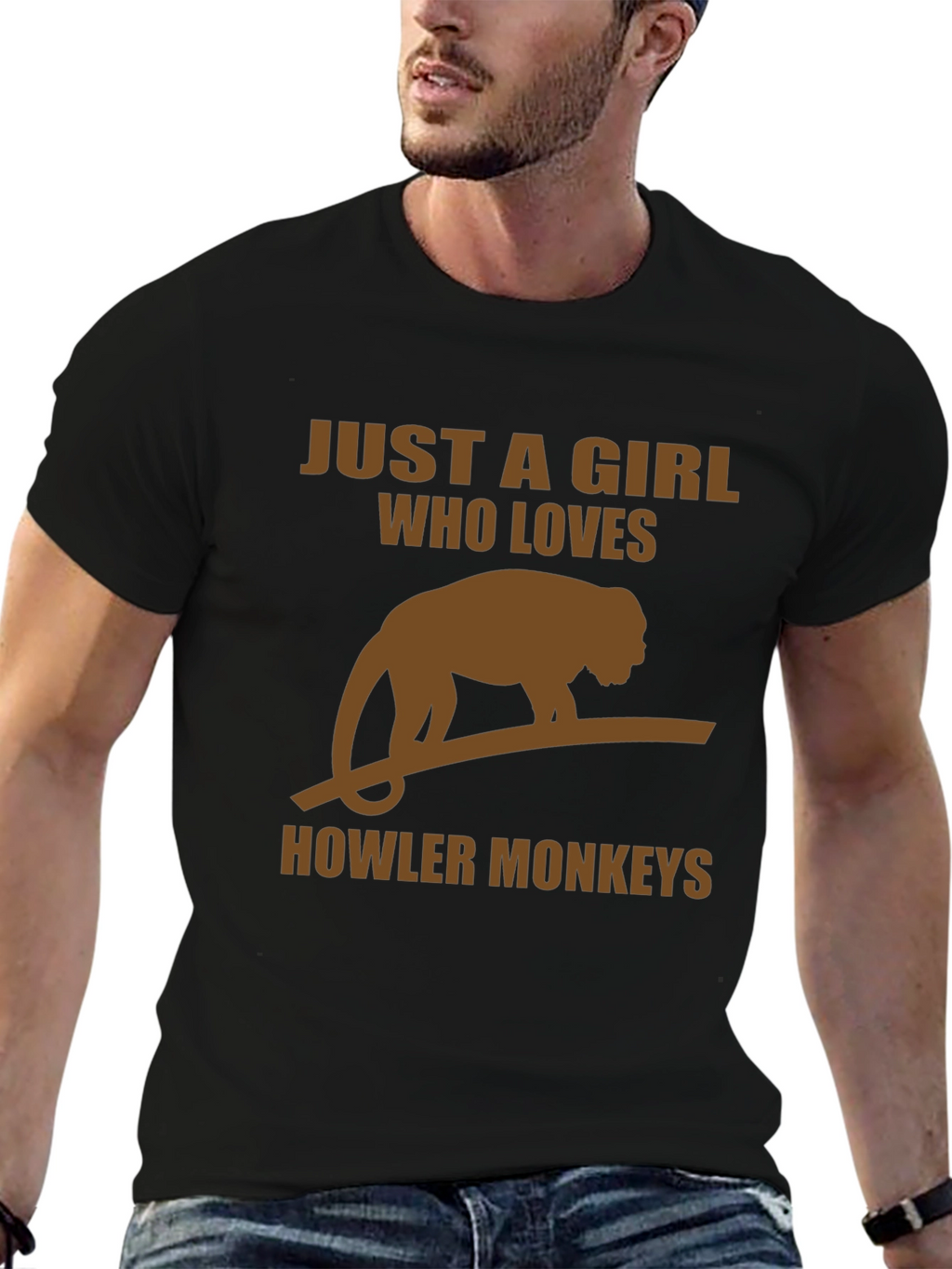 Girl Who Loves Howler Monkeys Black T-Shirt