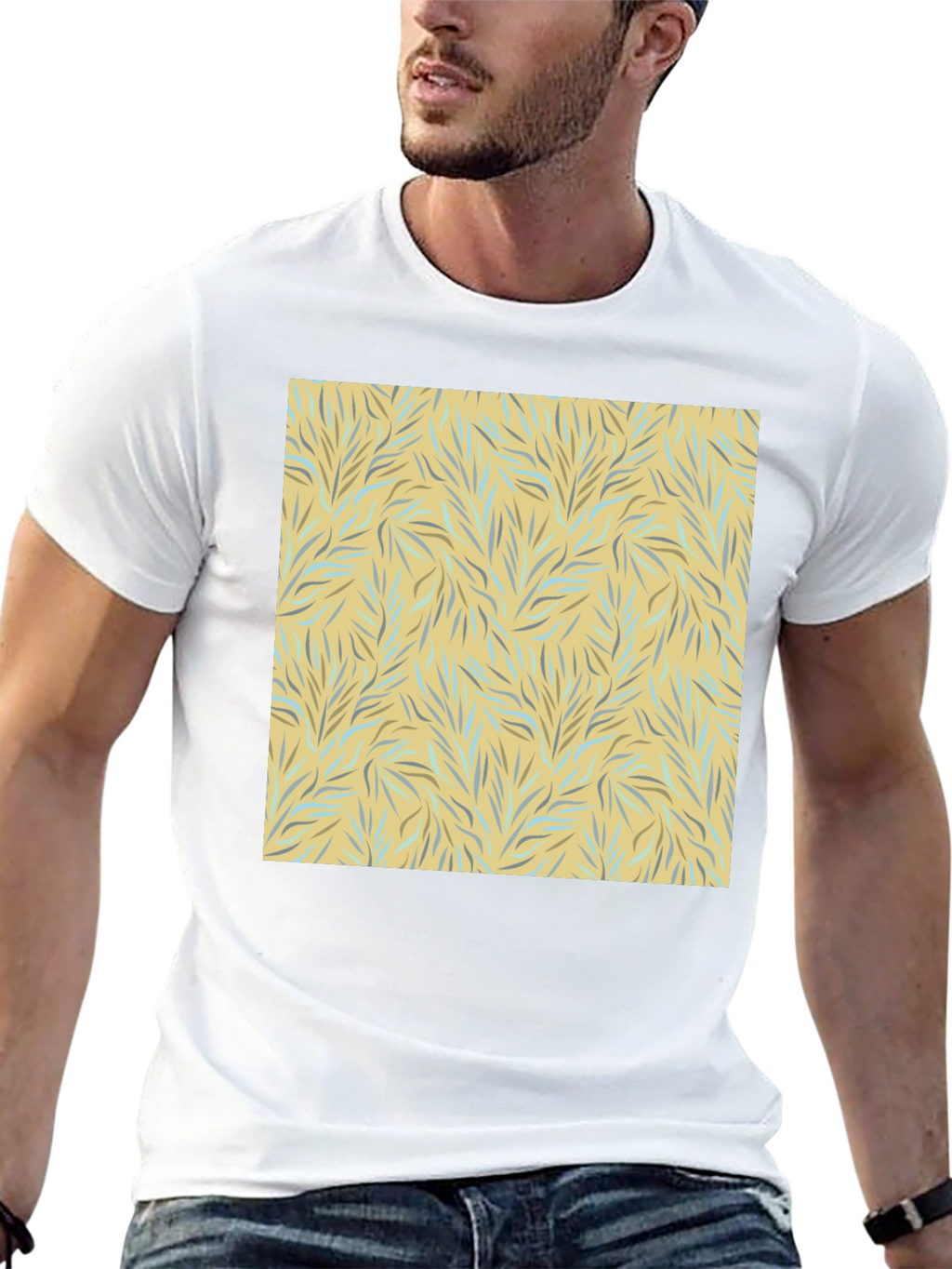 Trendy Black Tee with Abstract Leaf Design