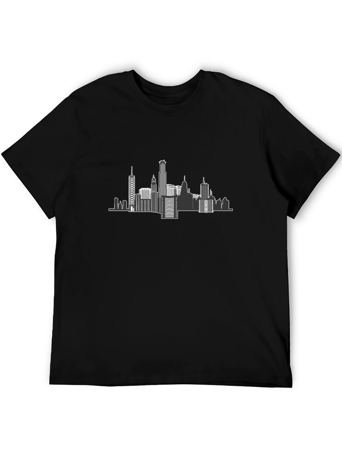 City Skyline Graphic Tee - Black Cotton T-Shirt