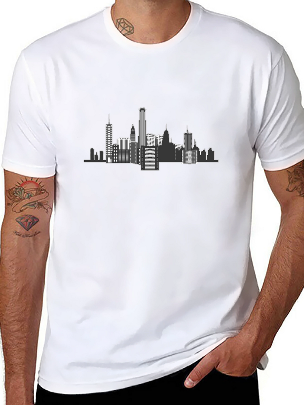 City Skyline Graphic Tee - Black Cotton T-Shirt