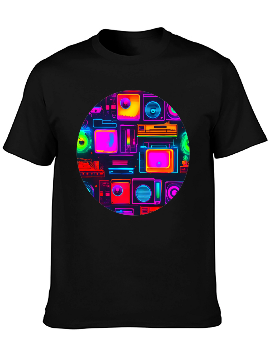 Neon Retro Tech T-Shirt - Graphic Print Tee