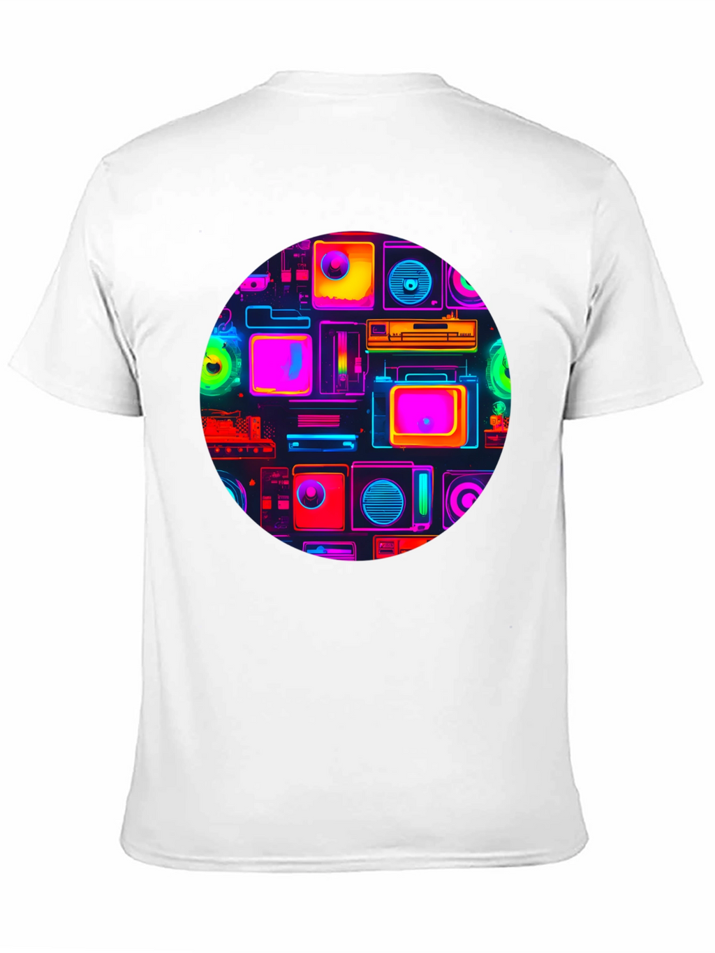 Neon Retro Tech T-Shirt - Graphic Print Tee