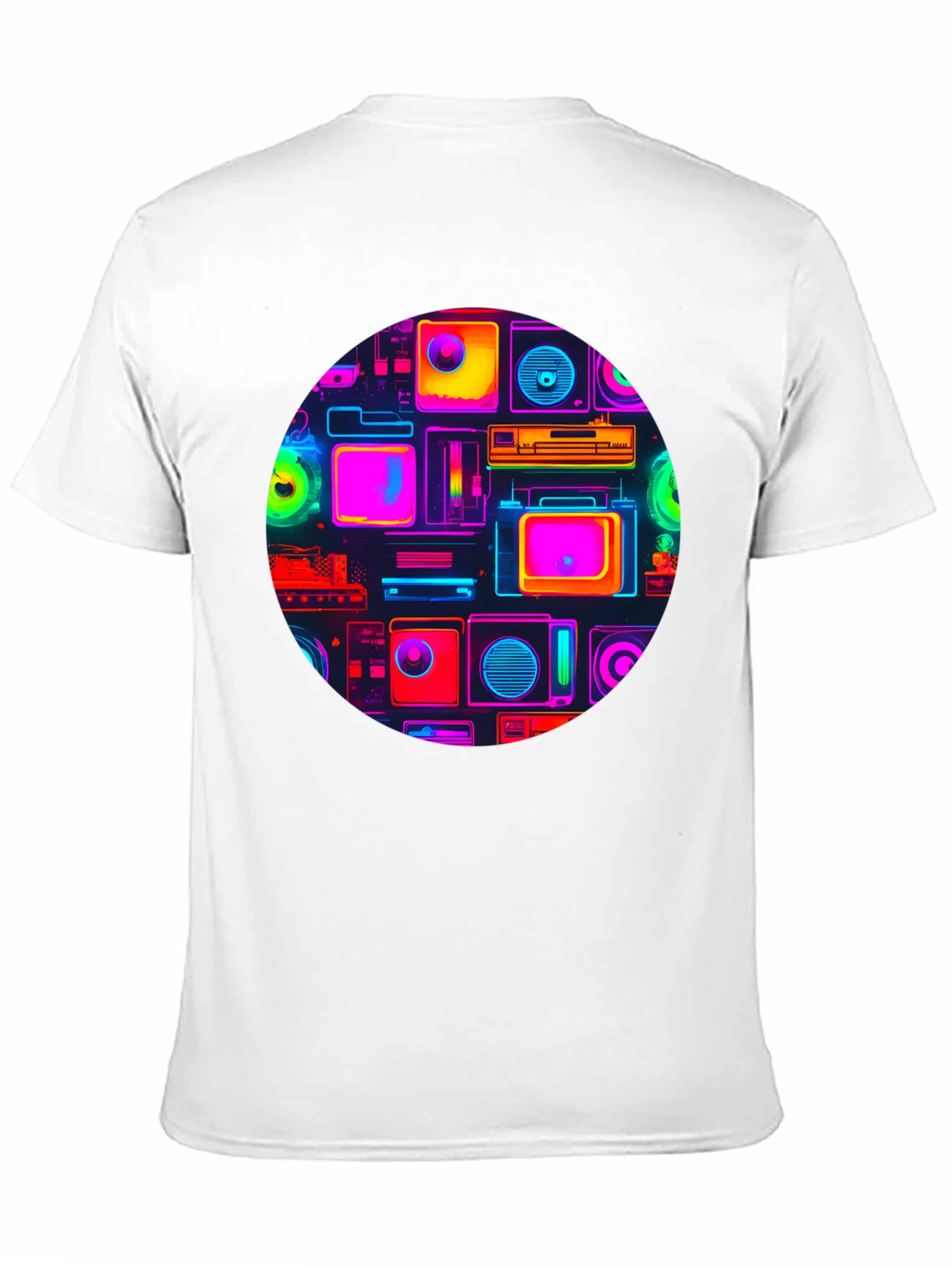 Neon Retro Tech T-Shirt - Graphic Print Tee