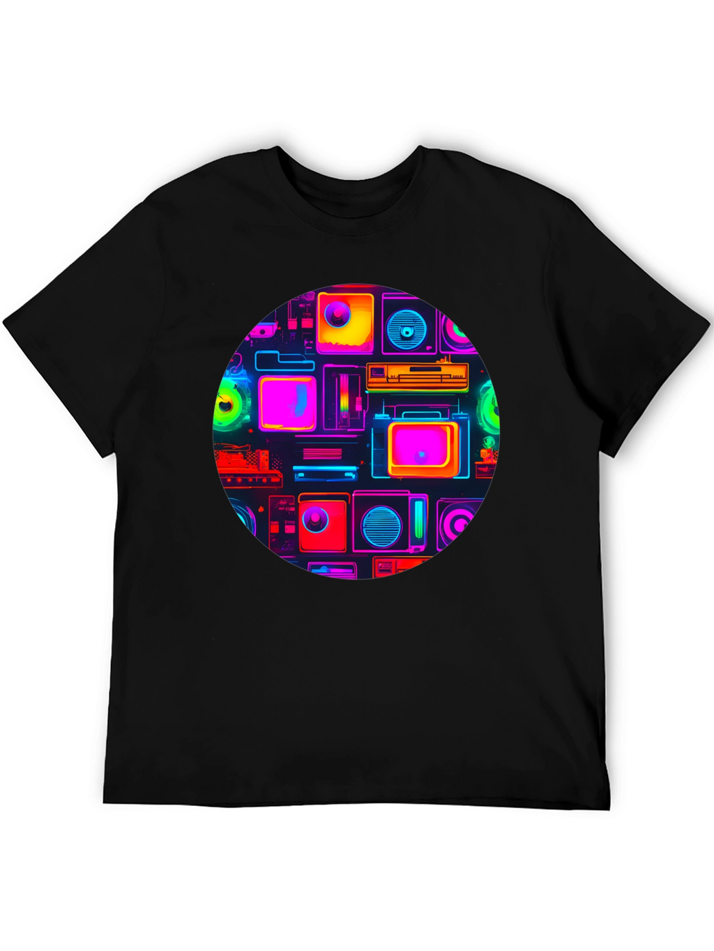 Neon Retro Tech T-Shirt - Graphic Print Tee