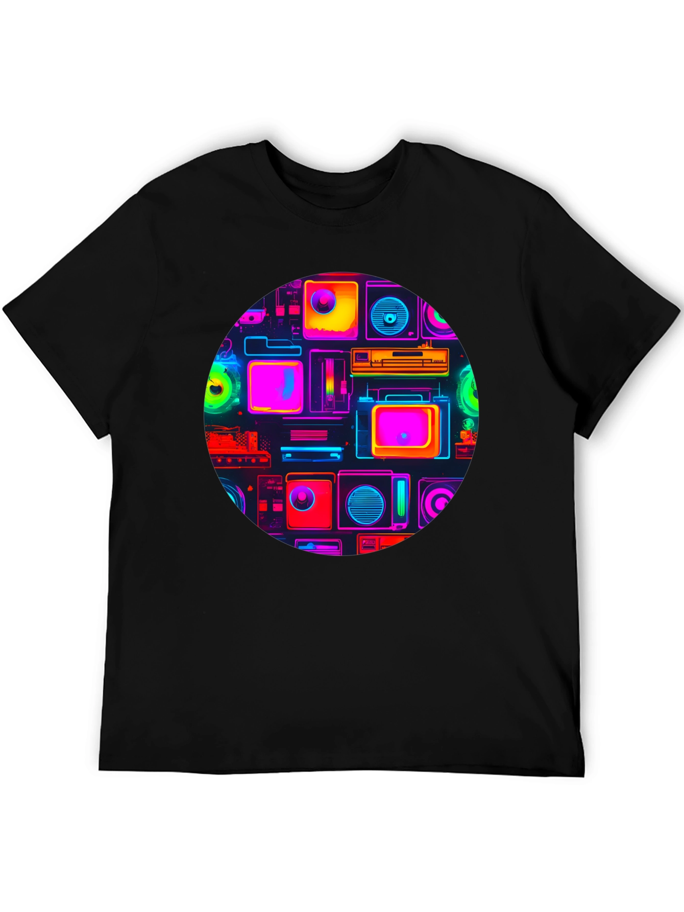 Neon Retro Tech T-Shirt - Graphic Print Tee