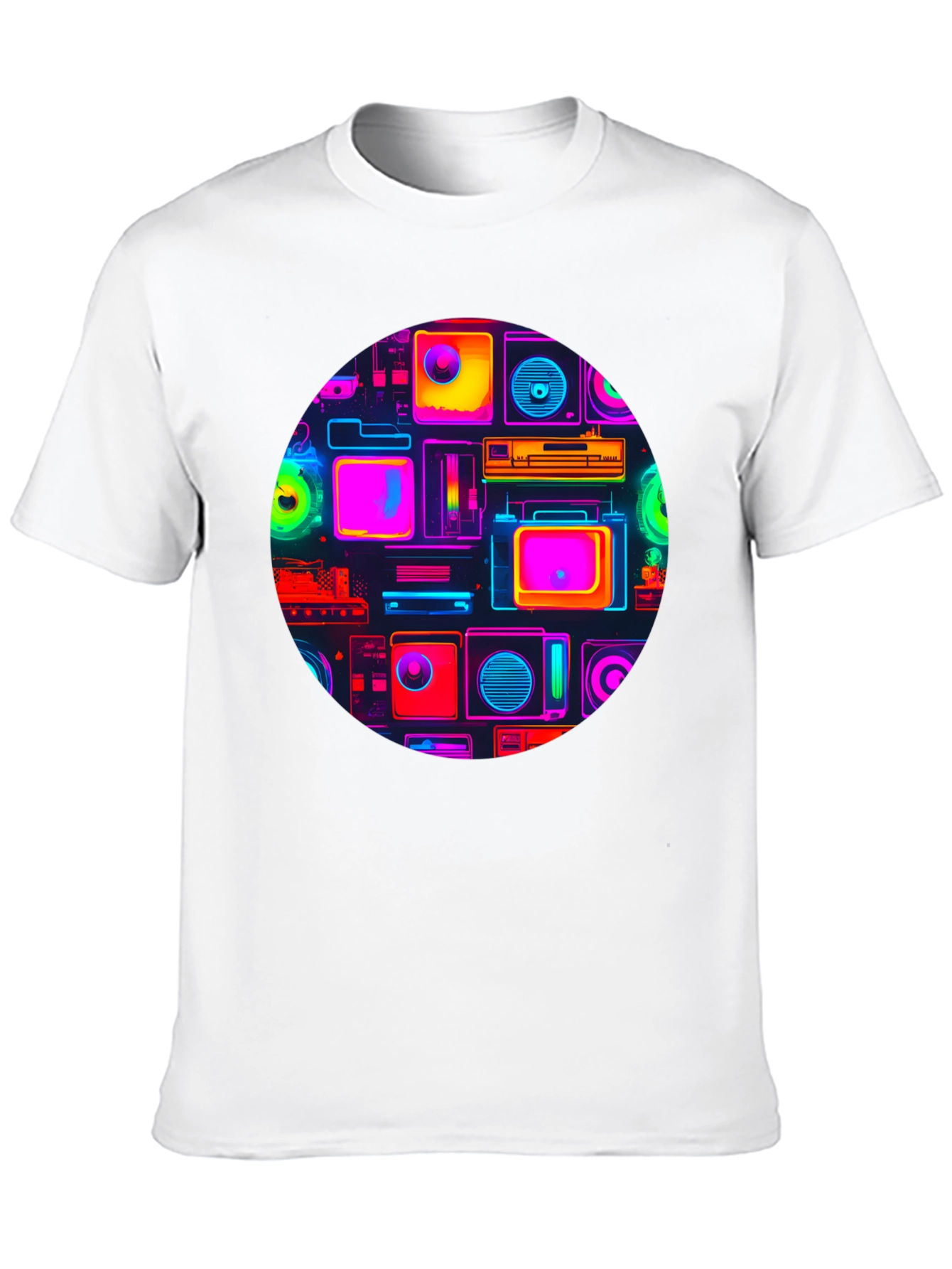 Neon Retro Tech T-Shirt - Graphic Print Tee