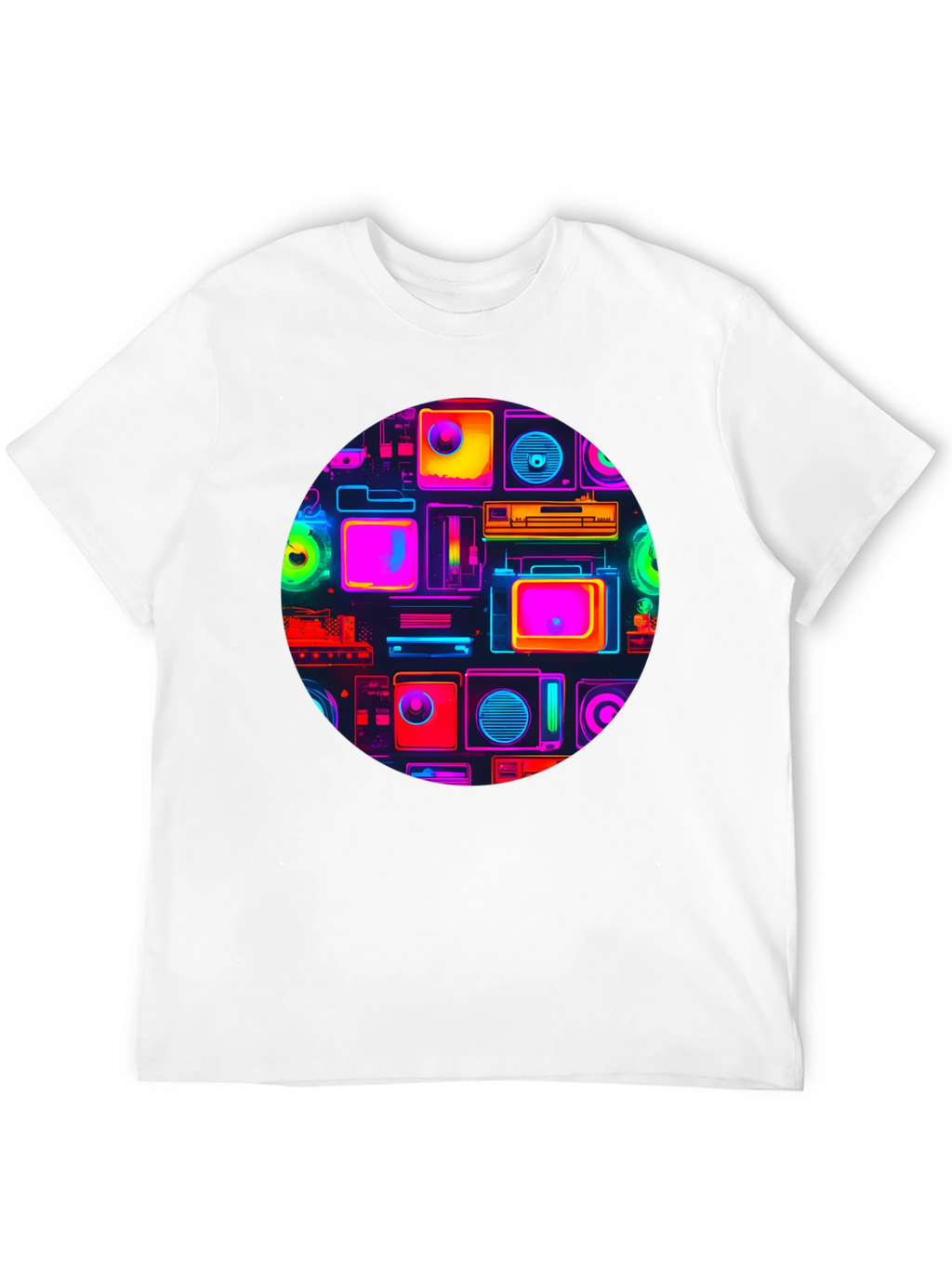 Neon Retro Tech T-Shirt - Graphic Print Tee