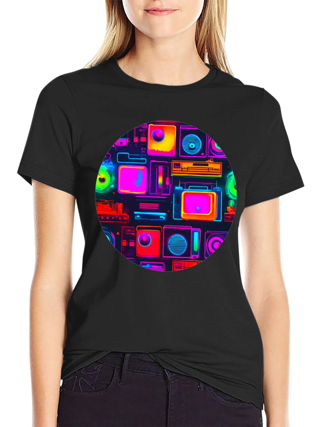 Neon Retro Tech T-Shirt - Graphic Print Tee