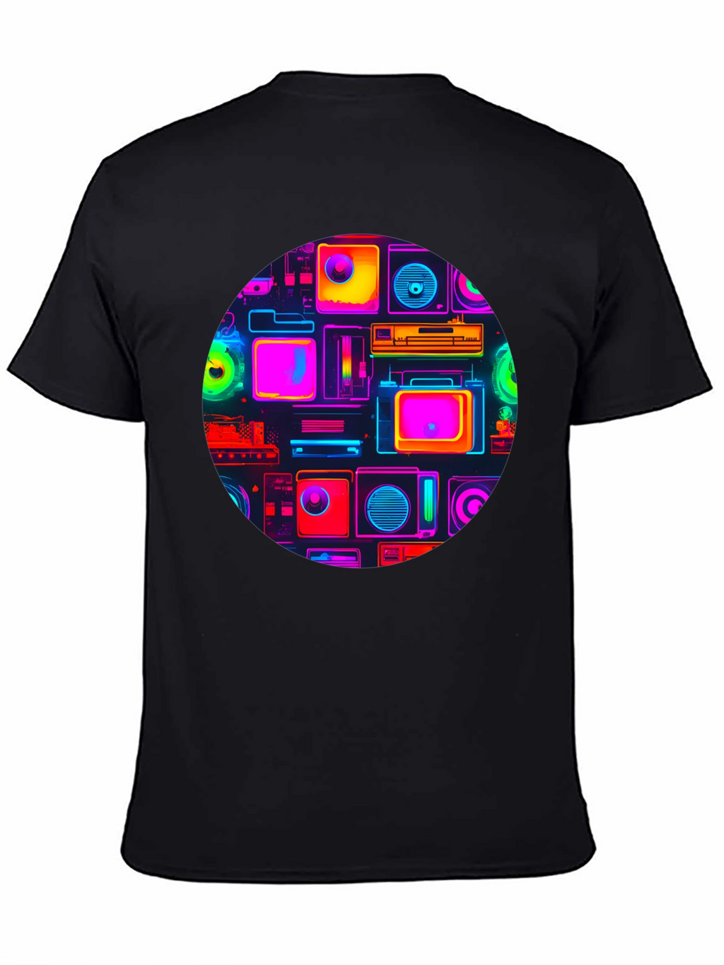 Neon Retro Tech T-Shirt - Graphic Print Tee