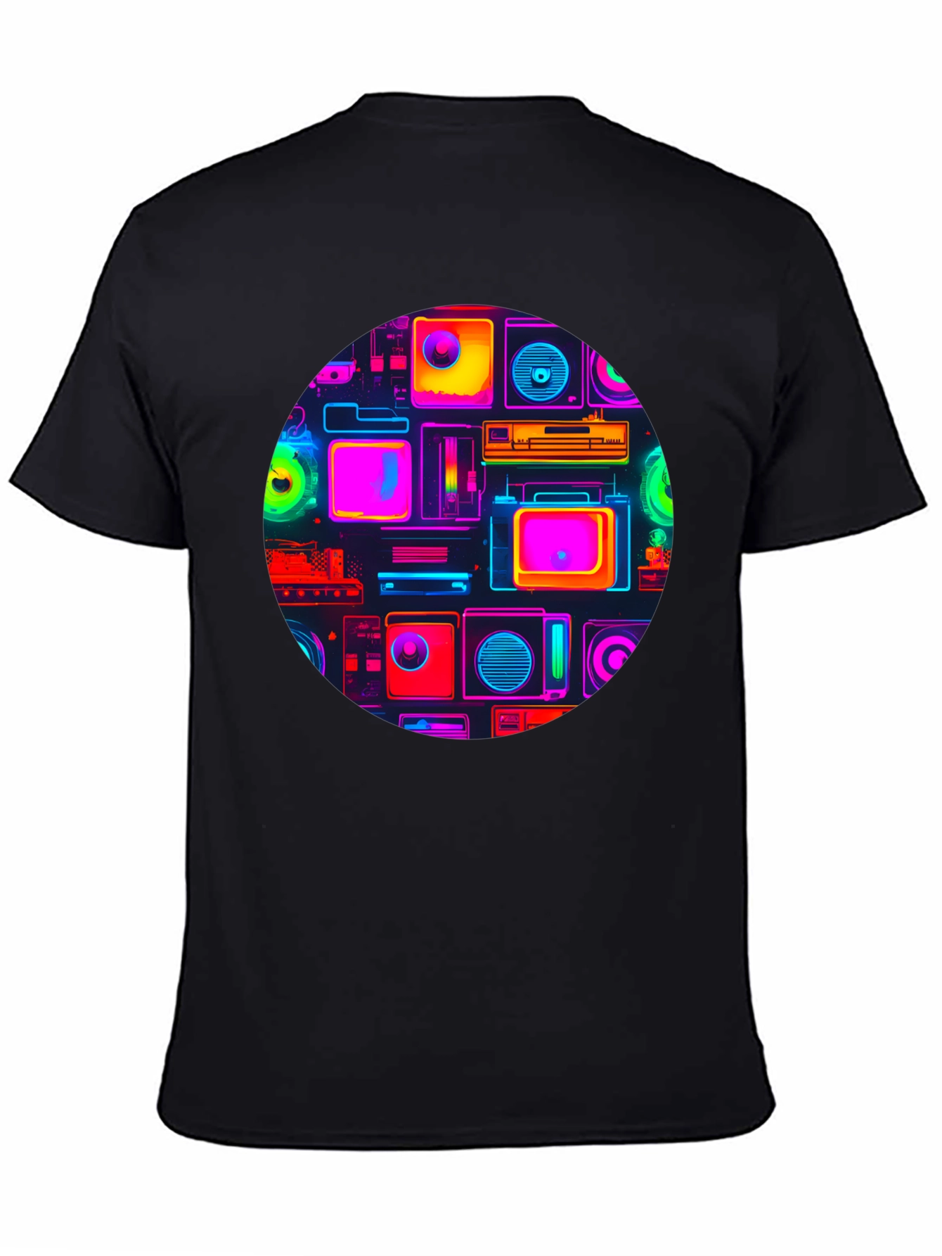 Neon Retro Tech T-Shirt - Graphic Print Tee