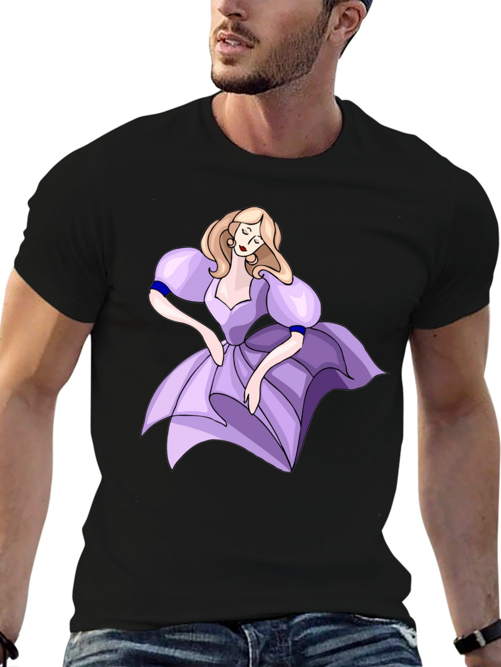Cartoon Princess Black T-Shirt