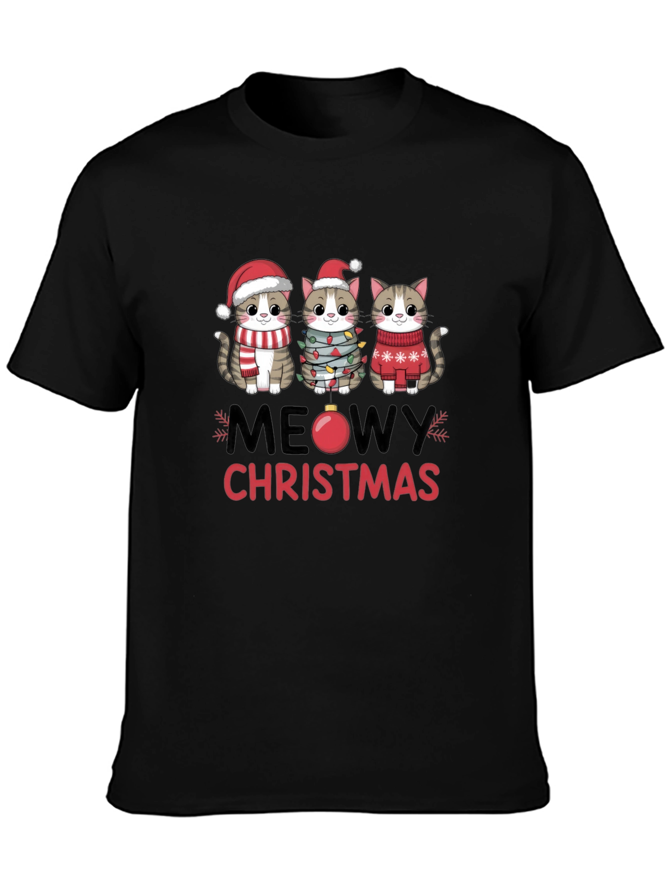 Meowy Christmas Cat T-Shirt Festive Holiday Apparel